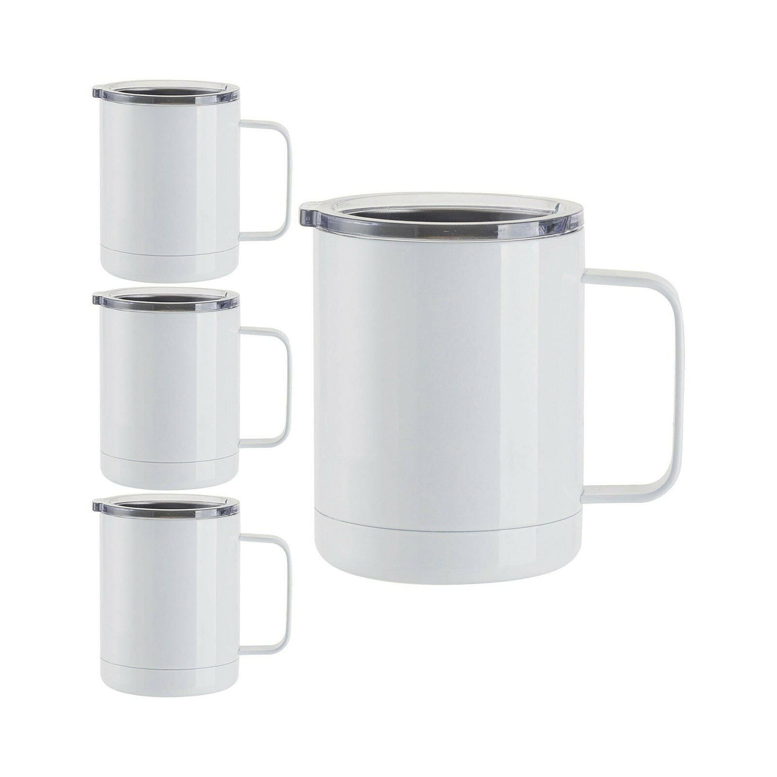 Craft Express 4 Pack 10oz Stainless Steel Coffee Cups – White Sublimation-Ready Insulated Mugs White