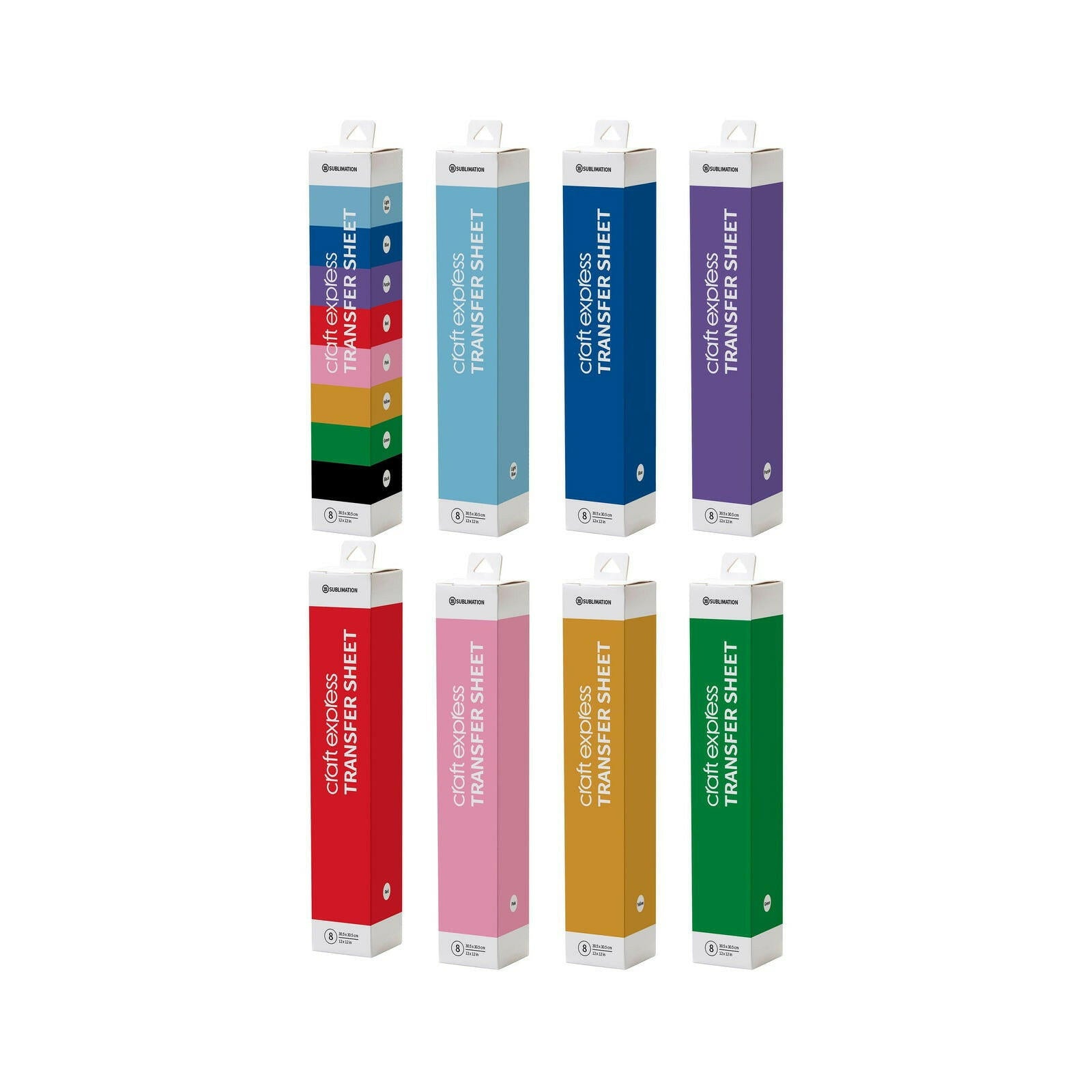 Craft Express 8 Pack 12" x 12" Solid Color Assorted Sublimation Transfer Sheets.