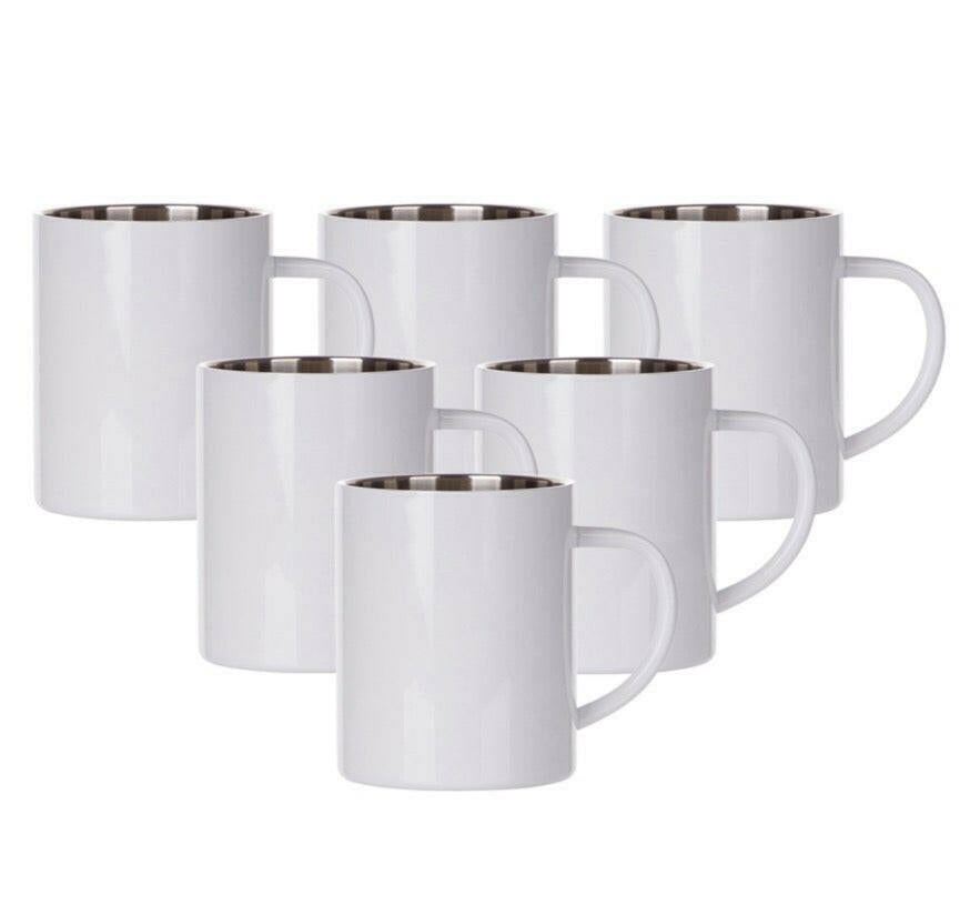 Craft Express 6 Pack 15oz Stainless Steel Sublimation Mugs – White Glo