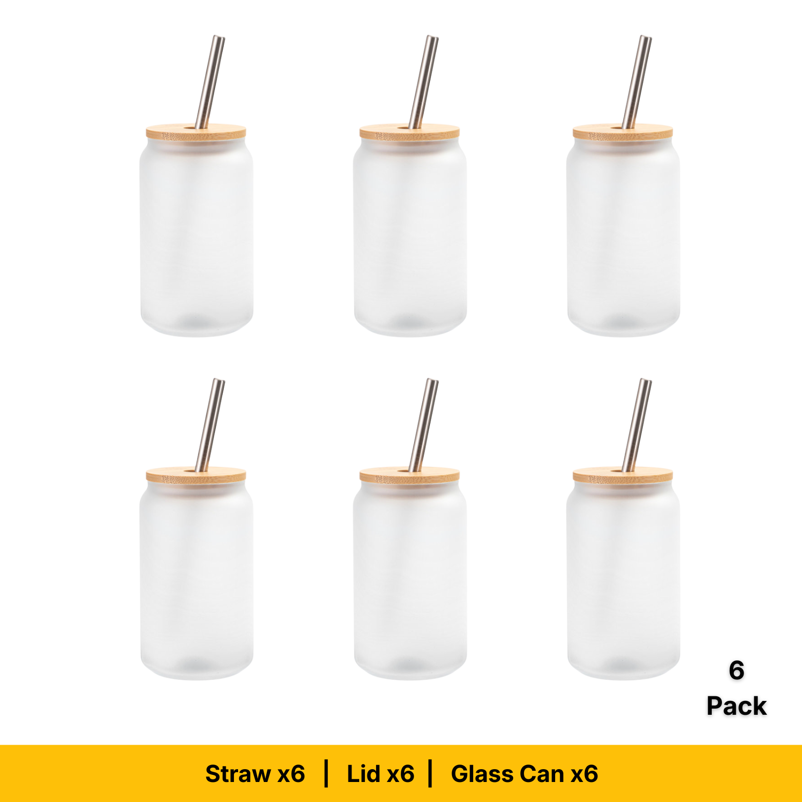 Craft Express 18oz Frosted Glass Cans with Bamboo Lids & Straws – Sublimation-Ready