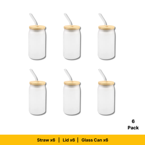 Craft Express 13oz Frosted Glass Cans with Bamboo Lids & Straws – Sublimation-Ready