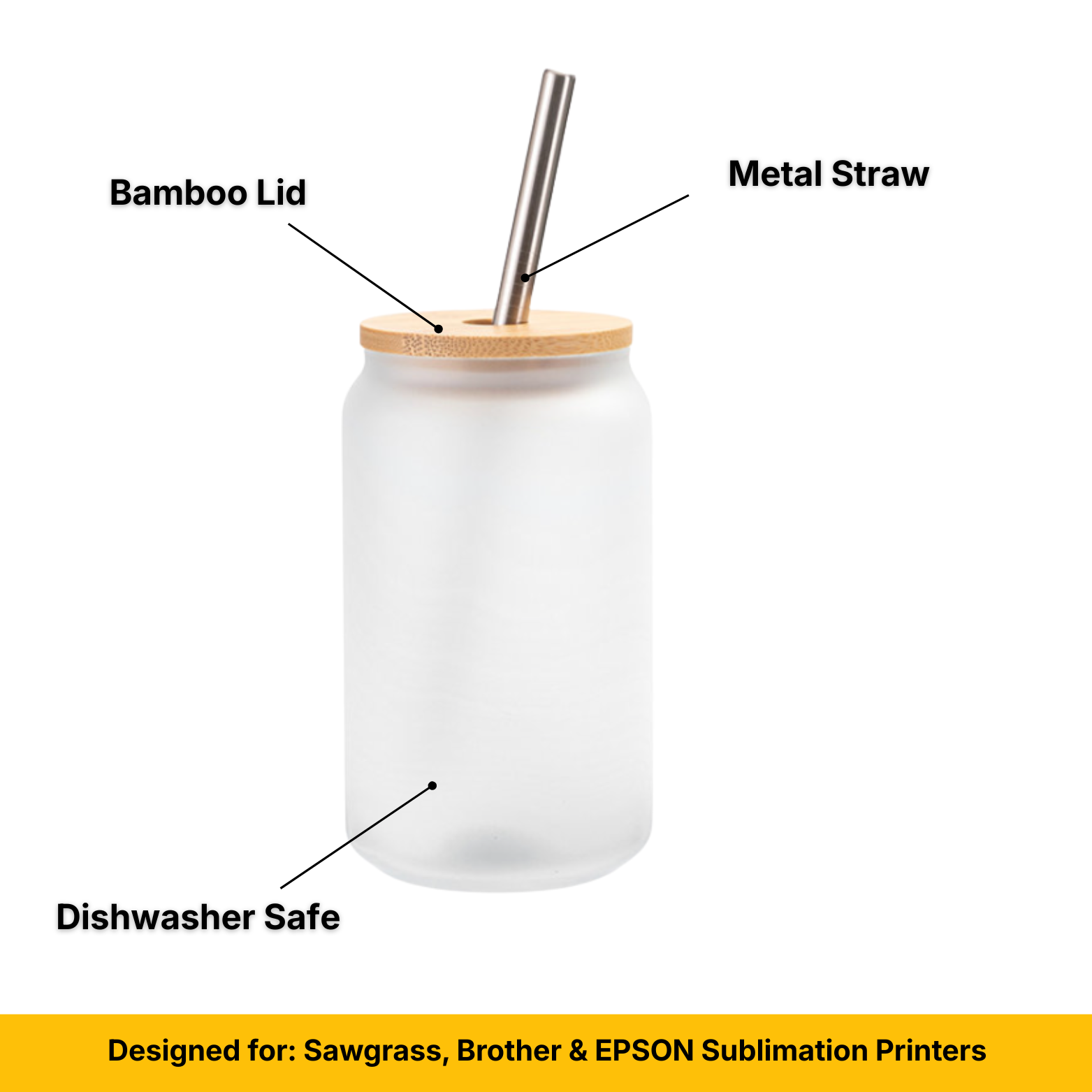 Craft Express 18oz Frosted Glass Cans with Bamboo Lids & Straws – Sublimation-Ready
