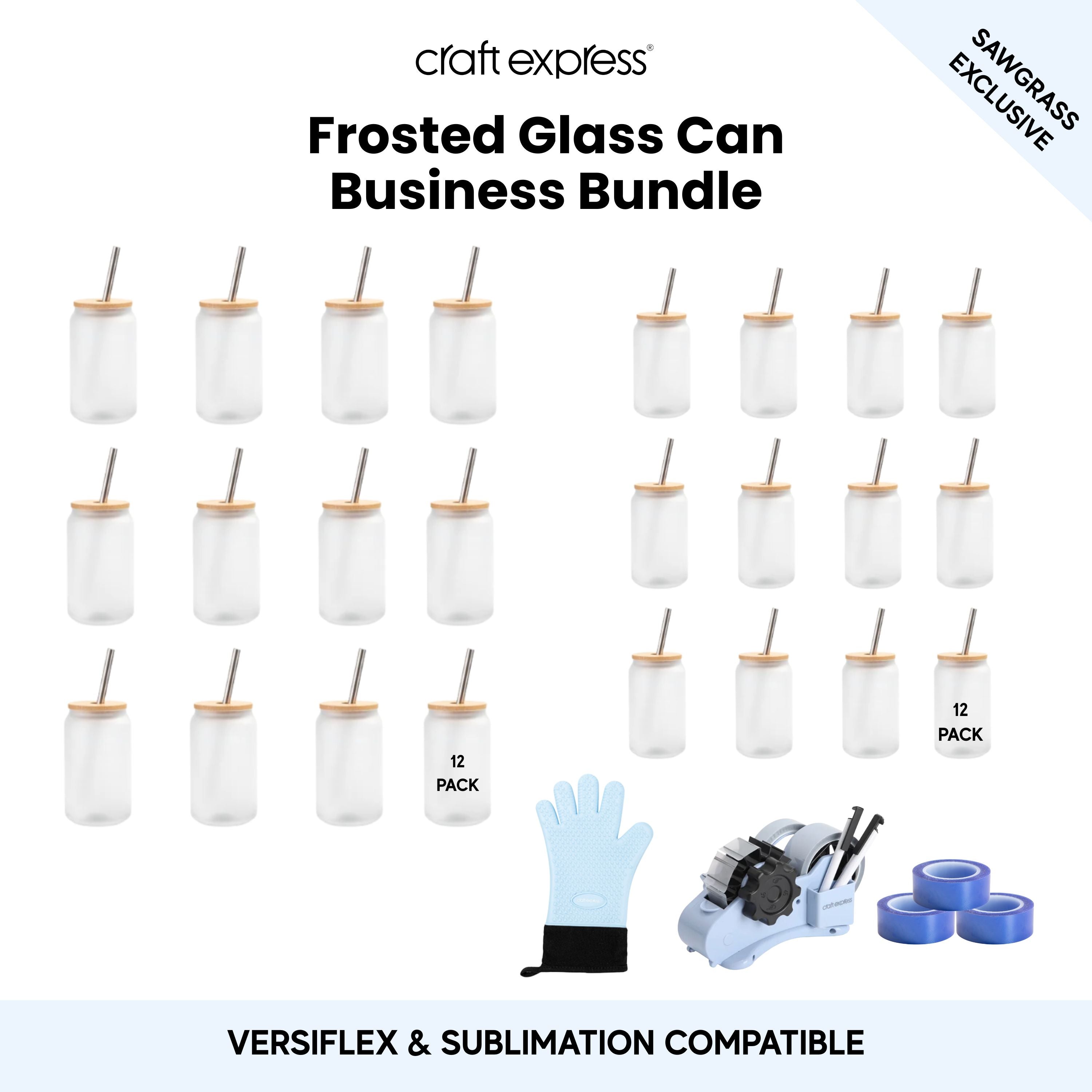 Craft Express Frosted Glass Can Business Bundle |Sawgrass Exclusive