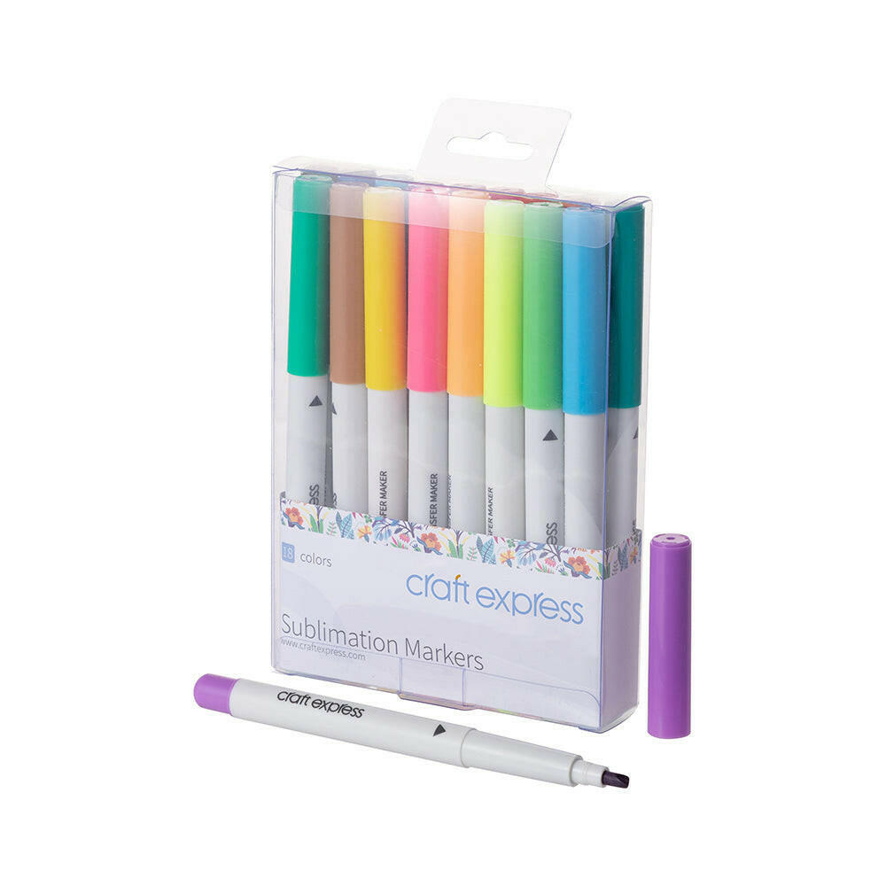 Craft Express 18 Pack Assorted Sublimation Markers – Dual Tip, Permanent Ink Pens.