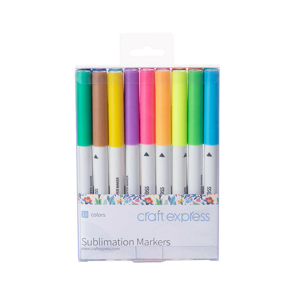 Craft Express 18 Pack Assorted Sublimation Markers – Dual Tip, Permanent Ink Pens.