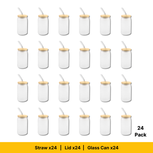 Craft Express 13oz Frosted Glass Cans with Bamboo Lids & Straws – Sublimation-Ready