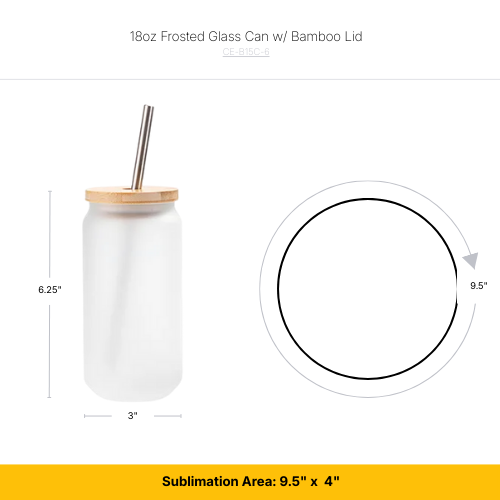 Craft Express 18oz Frosted Glass Cans with Bamboo Lids & Straws – Sublimation-Ready