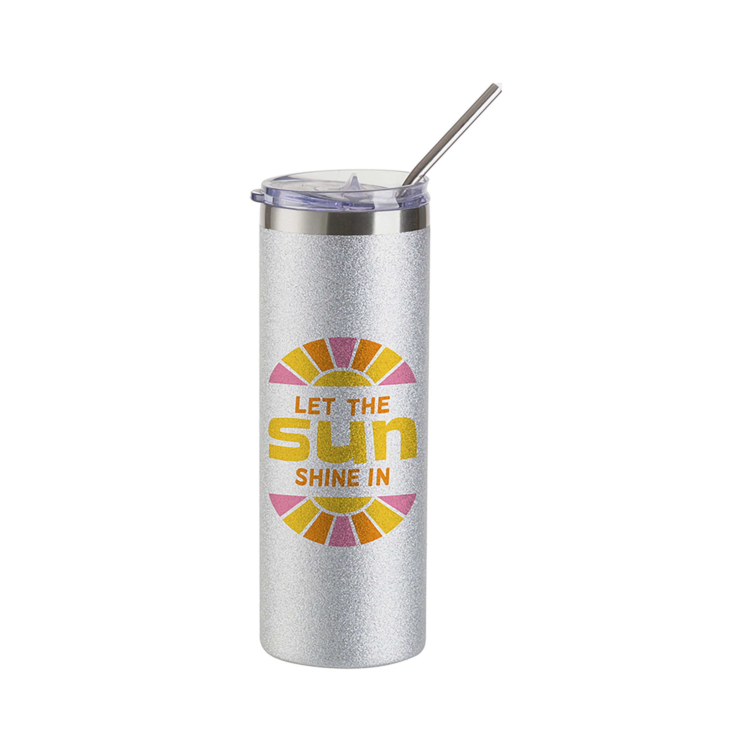 Craft Express 1 Pack 20oz Silver Glitter Sublimation Tumbler with Lid & Straw