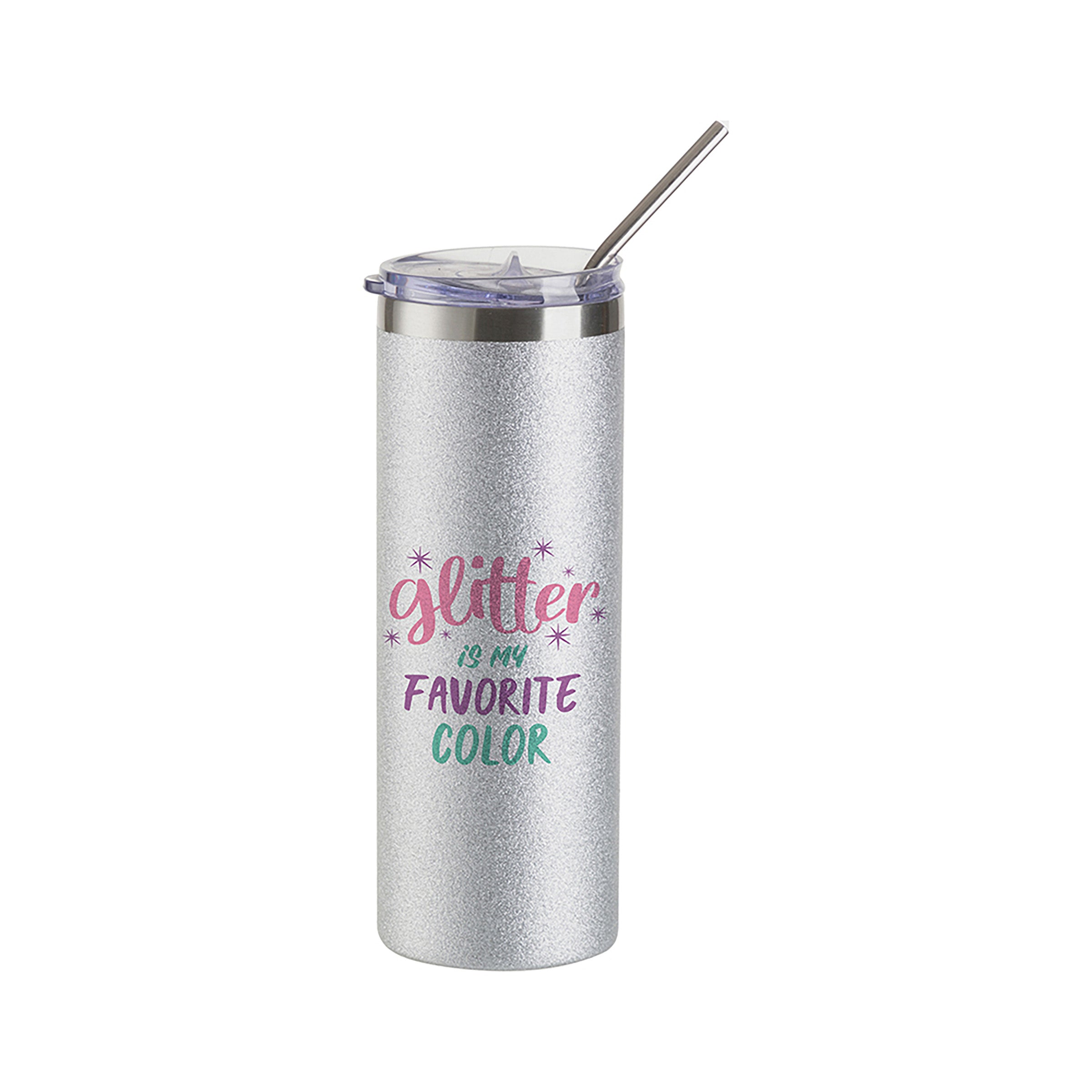 Craft Express 1 Pack 20oz Silver Glitter Sublimation Tumbler with Lid & Straw