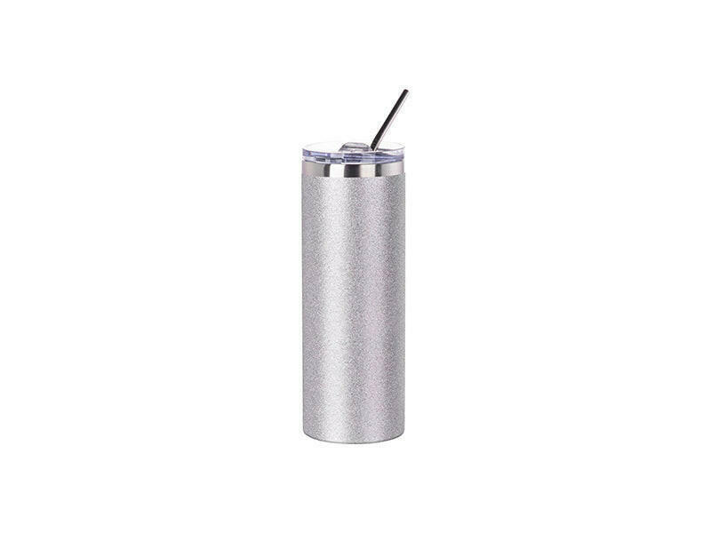 Craft Express 1 Pack 20oz Silver Glitter Sublimation Tumbler with Lid & Straw.
