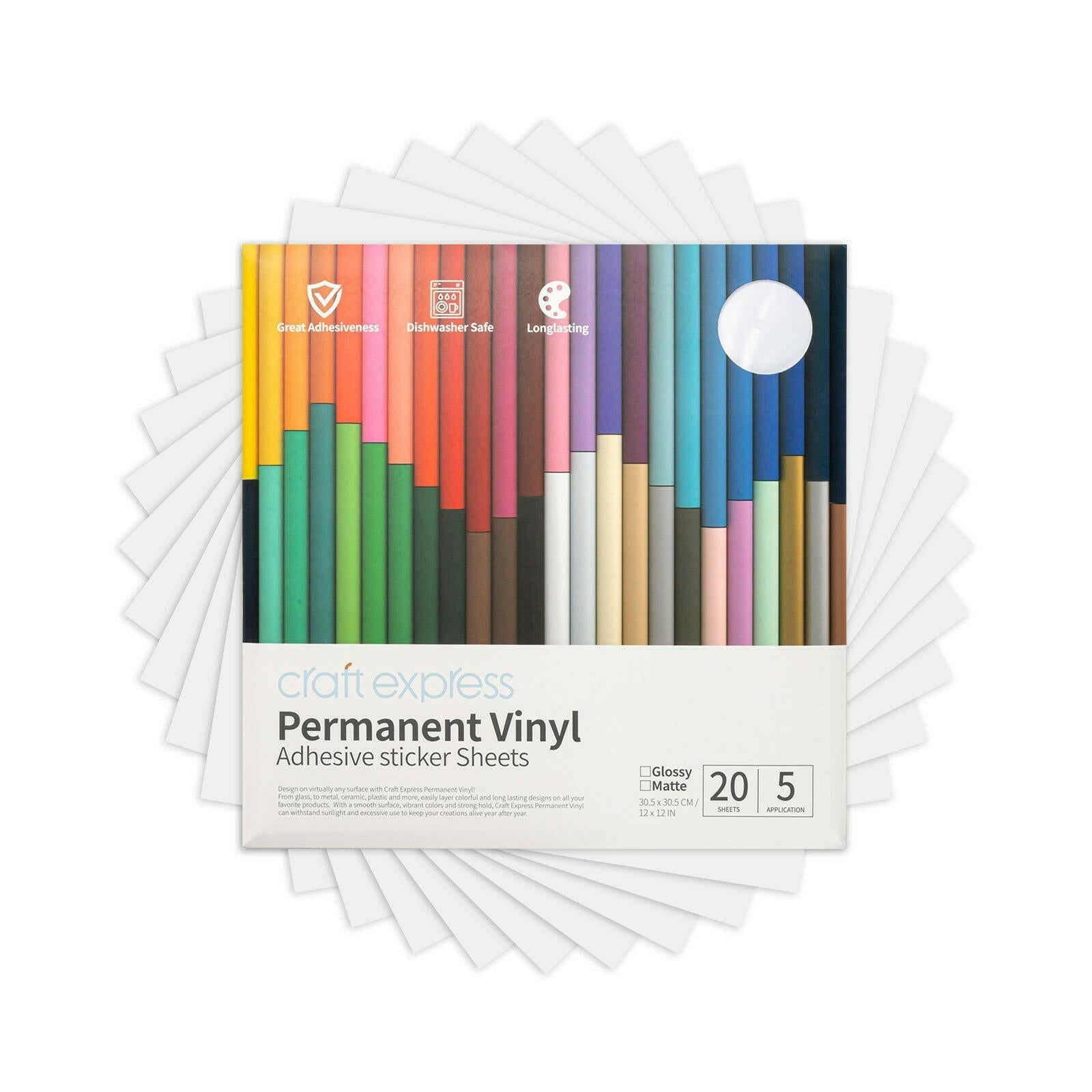 Craft Express 10 Pack 12x12 Inch Permanent Adhesive Vinyl Sheets - Craft Express
