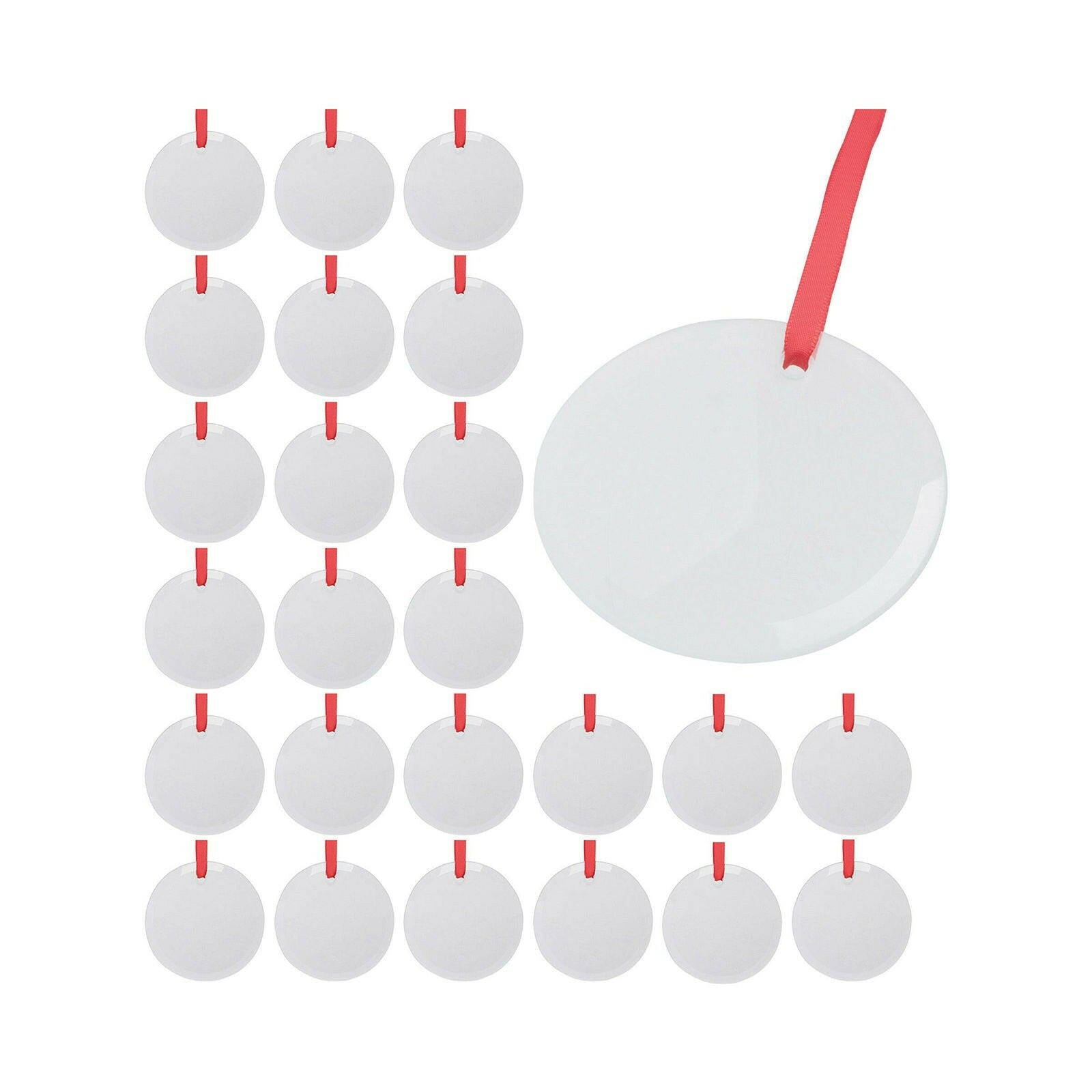 Craft Express 25 Pack 3" Circle Glass Ornaments – Sublimation Blanks with Strings.