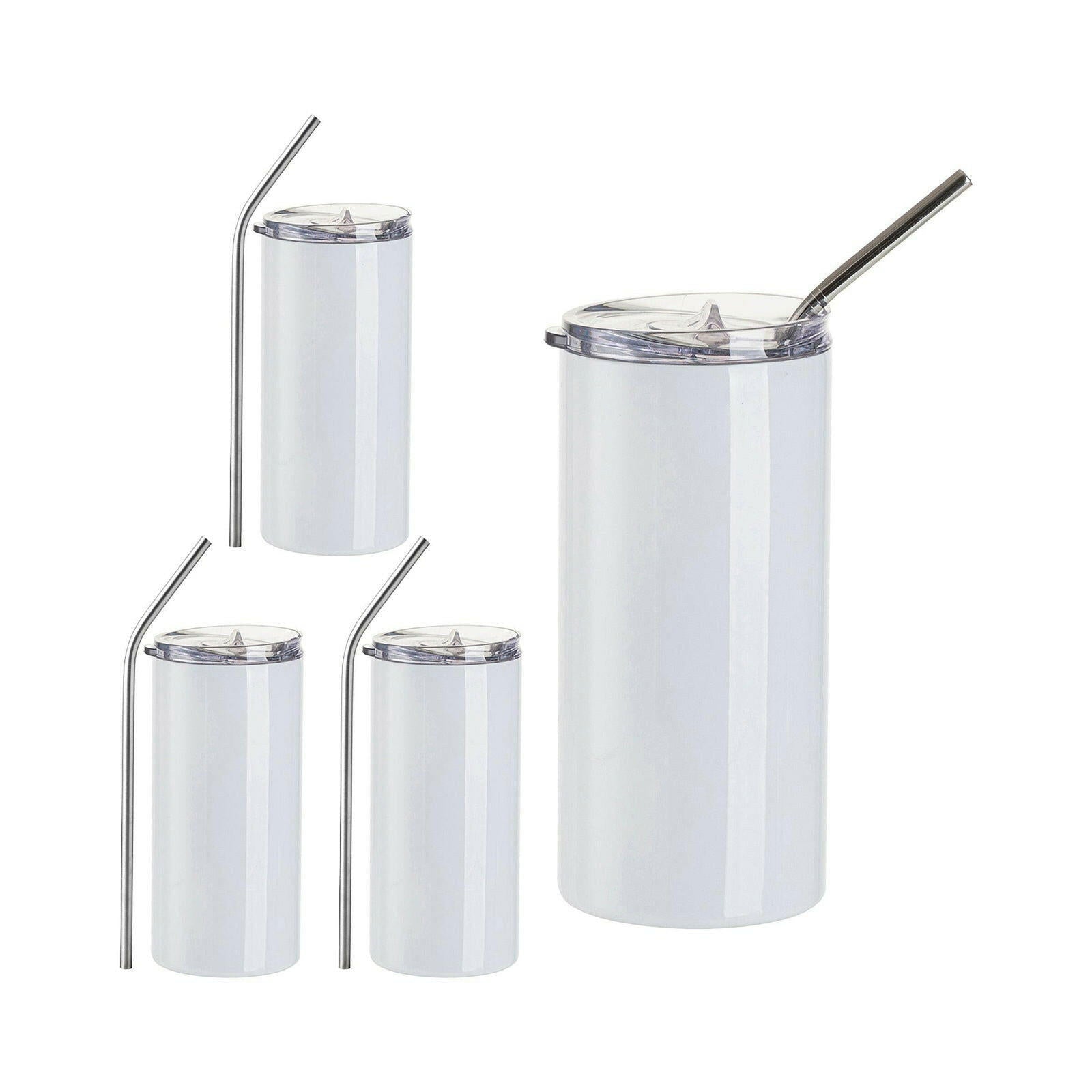 Craft Express 4 Pack 16oz Stainless Steel Skinny Sublimation Tumblers with Lids and Straws - Craft Express