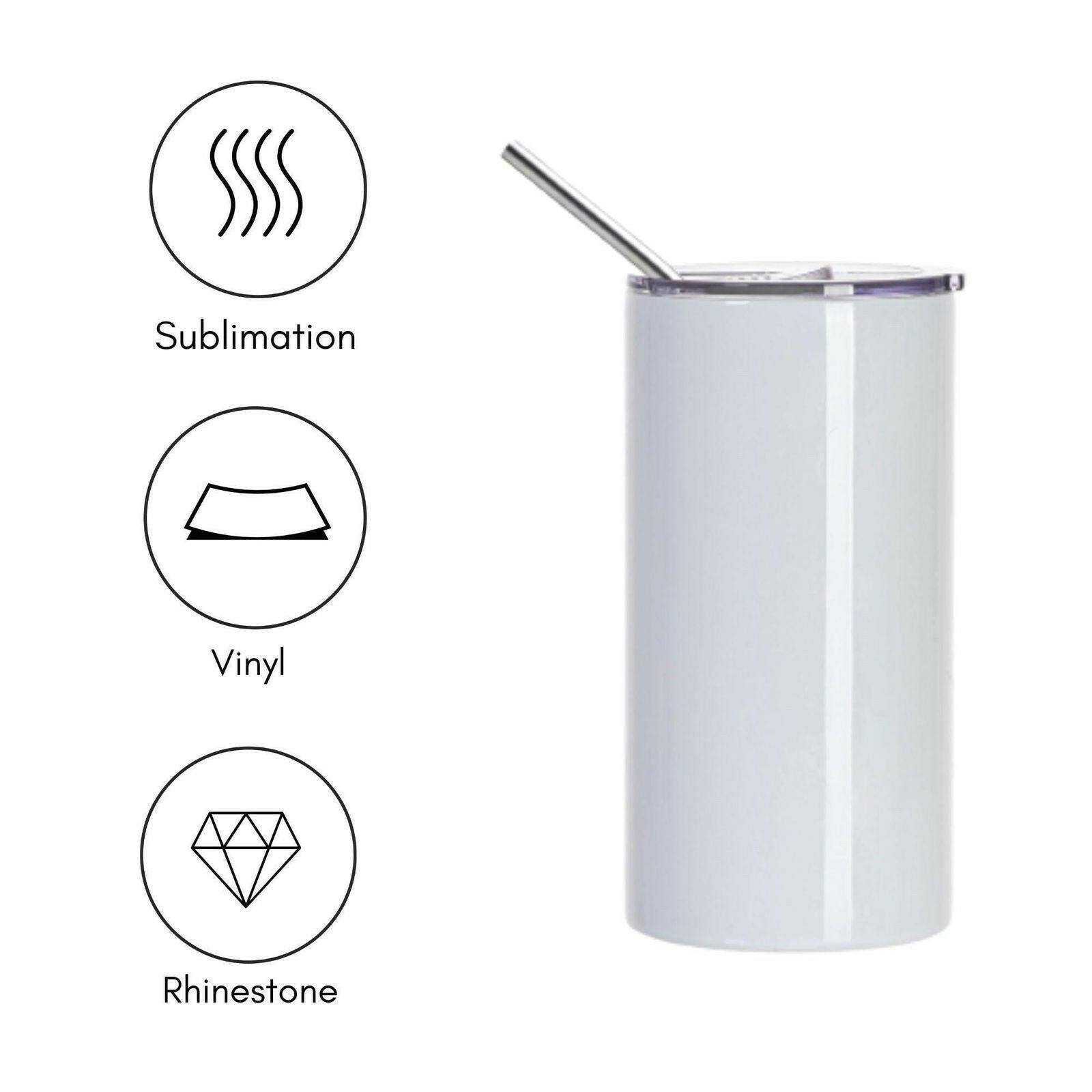 Craft Express 4 Pack 16oz Stainless Steel Skinny Sublimation Tumblers with Lids and Straws - Craft Express