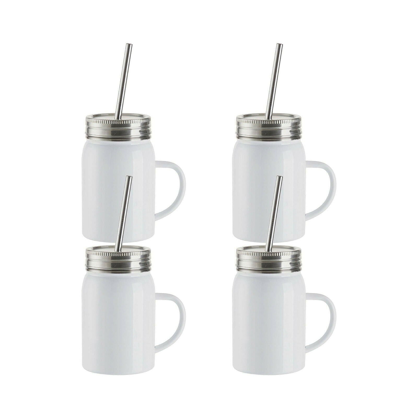 Craft Express 4 Pack 17oz Stainless Steel Handled Mason Jars with Straws - Craft Express