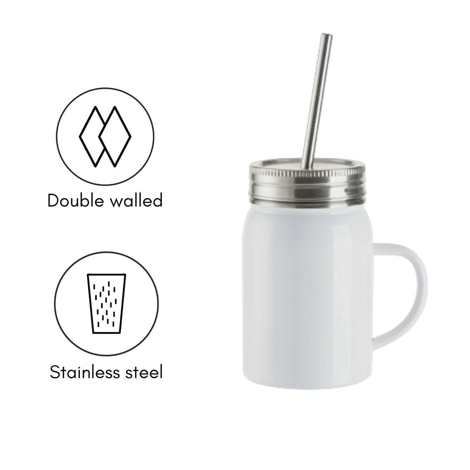 Craft Express 4 Pack 17oz Stainless Steel Handled Mason Jars with Straws - Craft Express