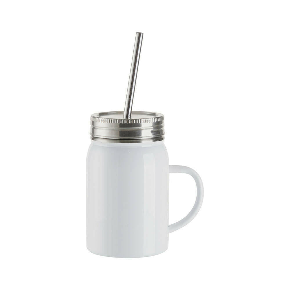 Craft Express 4 Pack 17oz Stainless Steel Handled Mason Jars with Straws - Craft Express