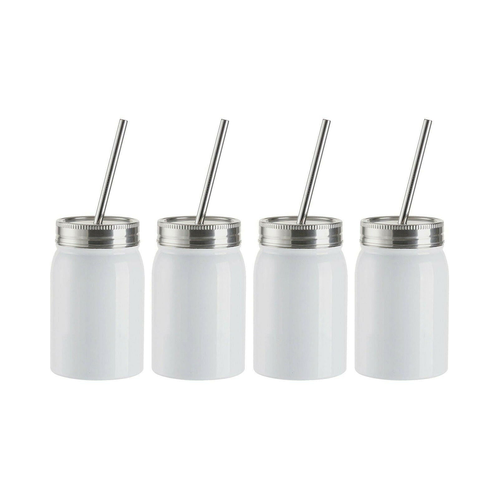 Craft Express 4 Pack 17oz Stainless Steel Sublimation Mason Jars with Straws - Craft Express
