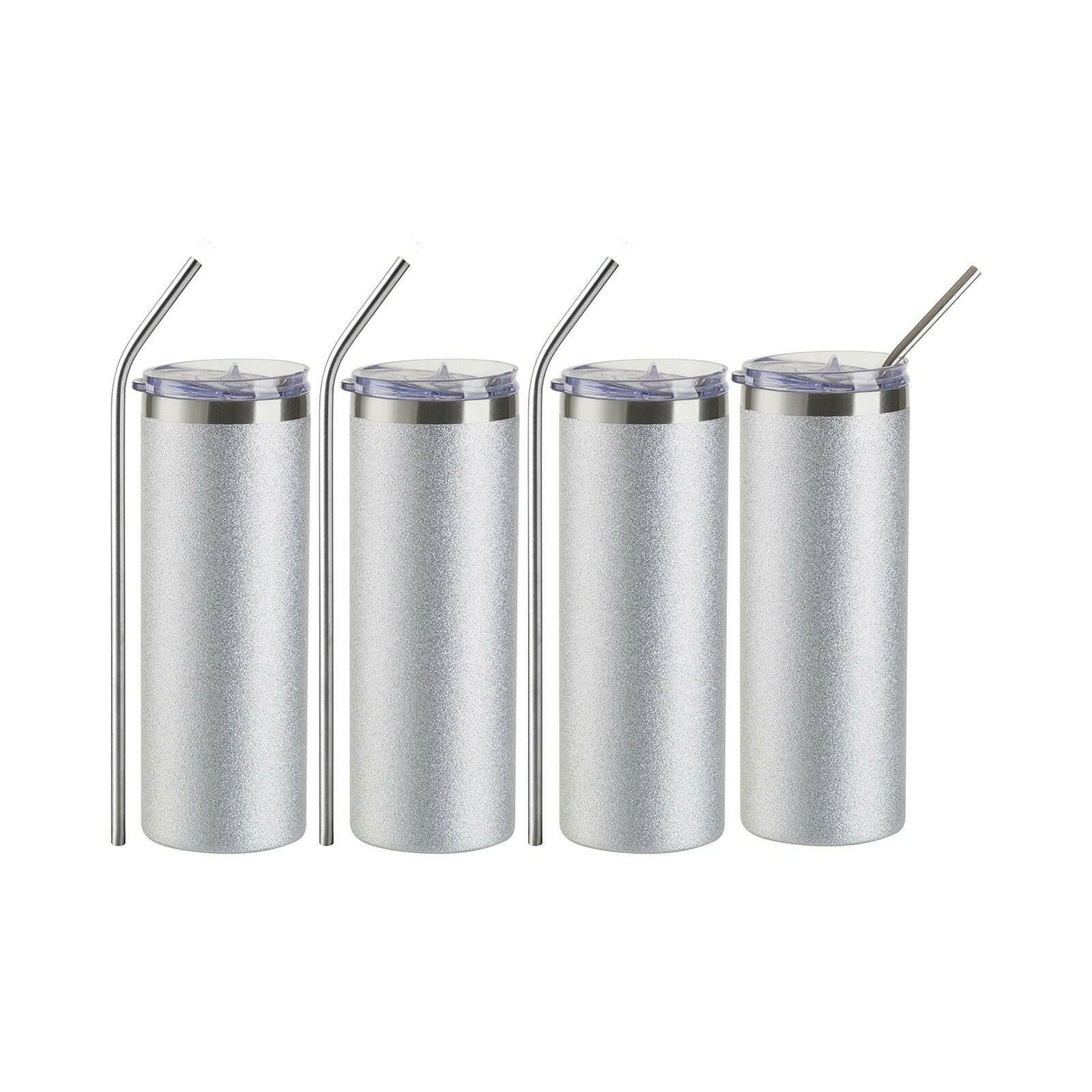 Craft Express 4 Pack 20oz Silver Glitter Stainless Steel Skinny Sublimation Tumblers - Craft Express