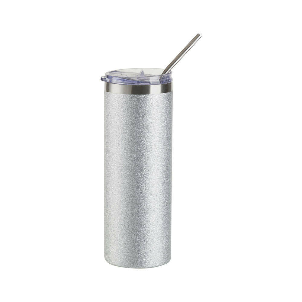 Craft Express 4 Pack 20oz Silver Glitter Stainless Steel Skinny Sublimation Tumblers - Craft Express