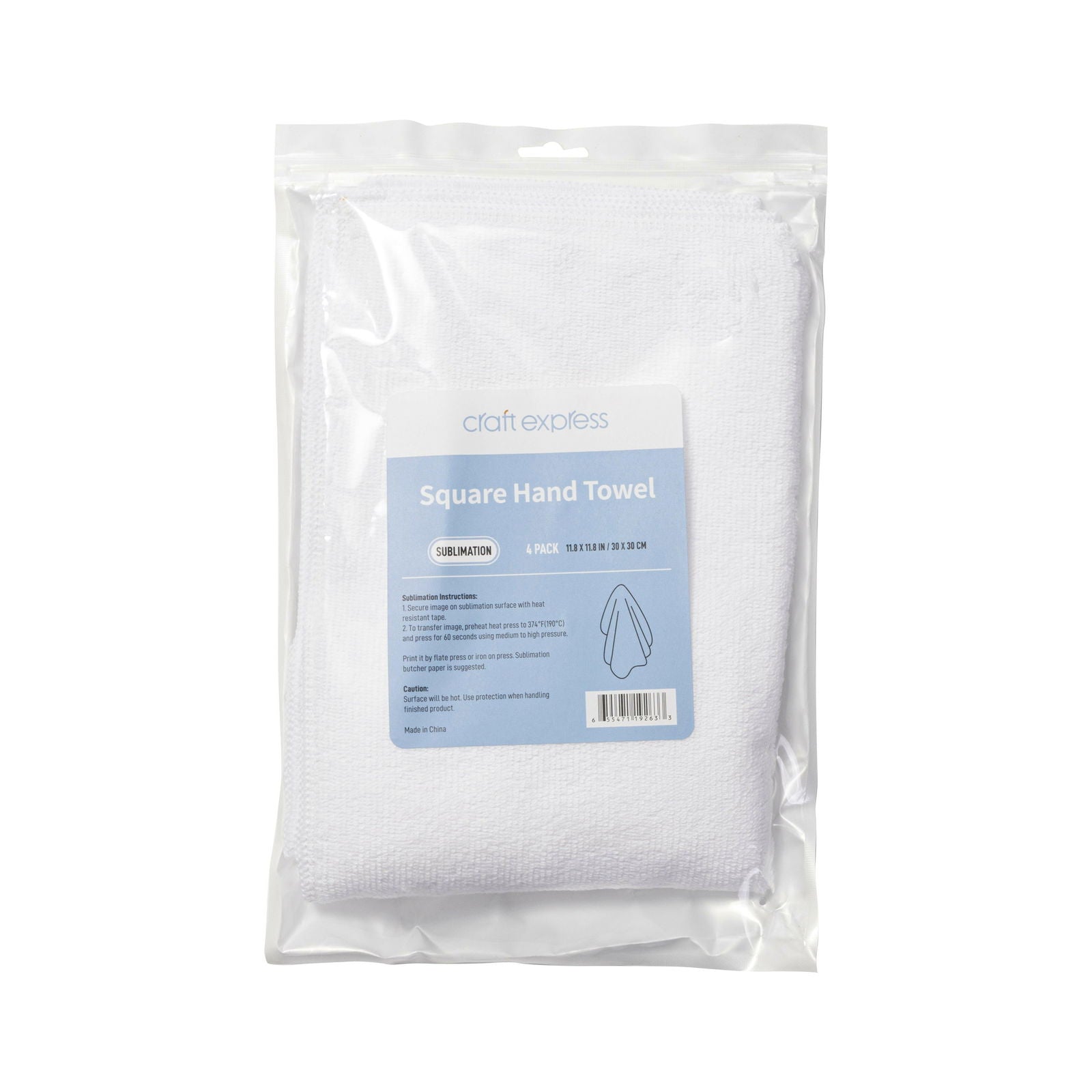 Craft Express 4 Pack White 12" Square Towel - Retail Ready - Craft Express - - Craft Express 4 Pack White 12" Square Towel - Retail Ready - Craft Express -