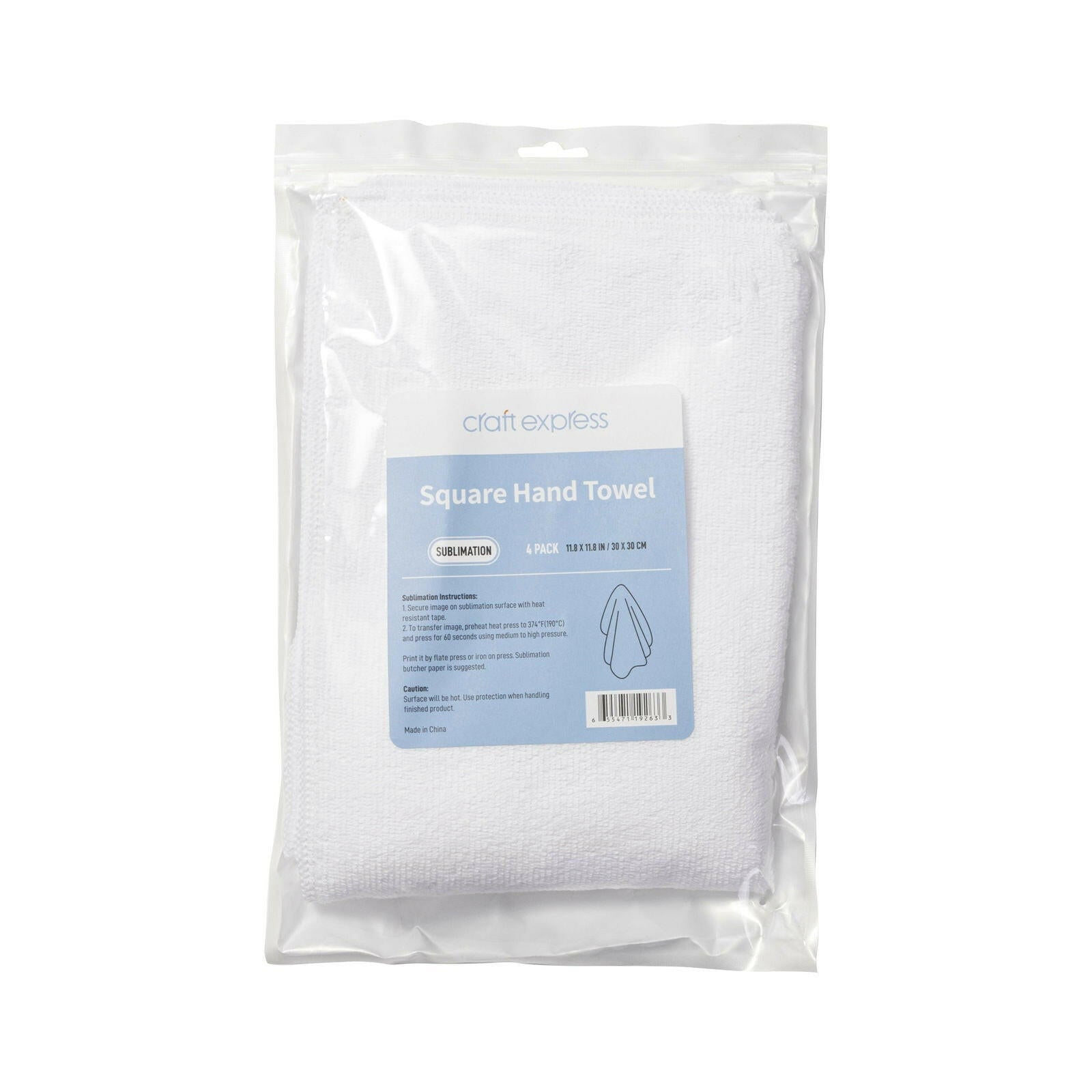 Craft Express 4-Pack White 12" Square Towels – Sublimation Microfiber Blanks.