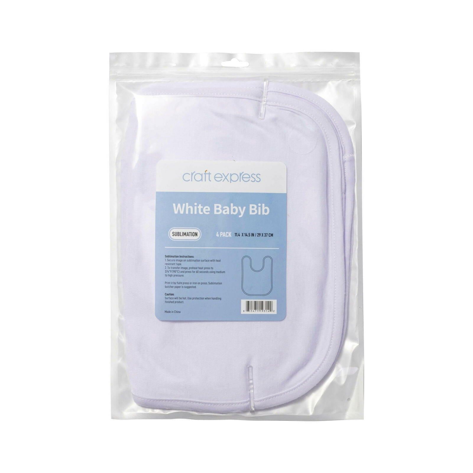 Craft Express 4-Pack Sublimation White Baby Bibs – Soft Blanks for Custom Gifts.