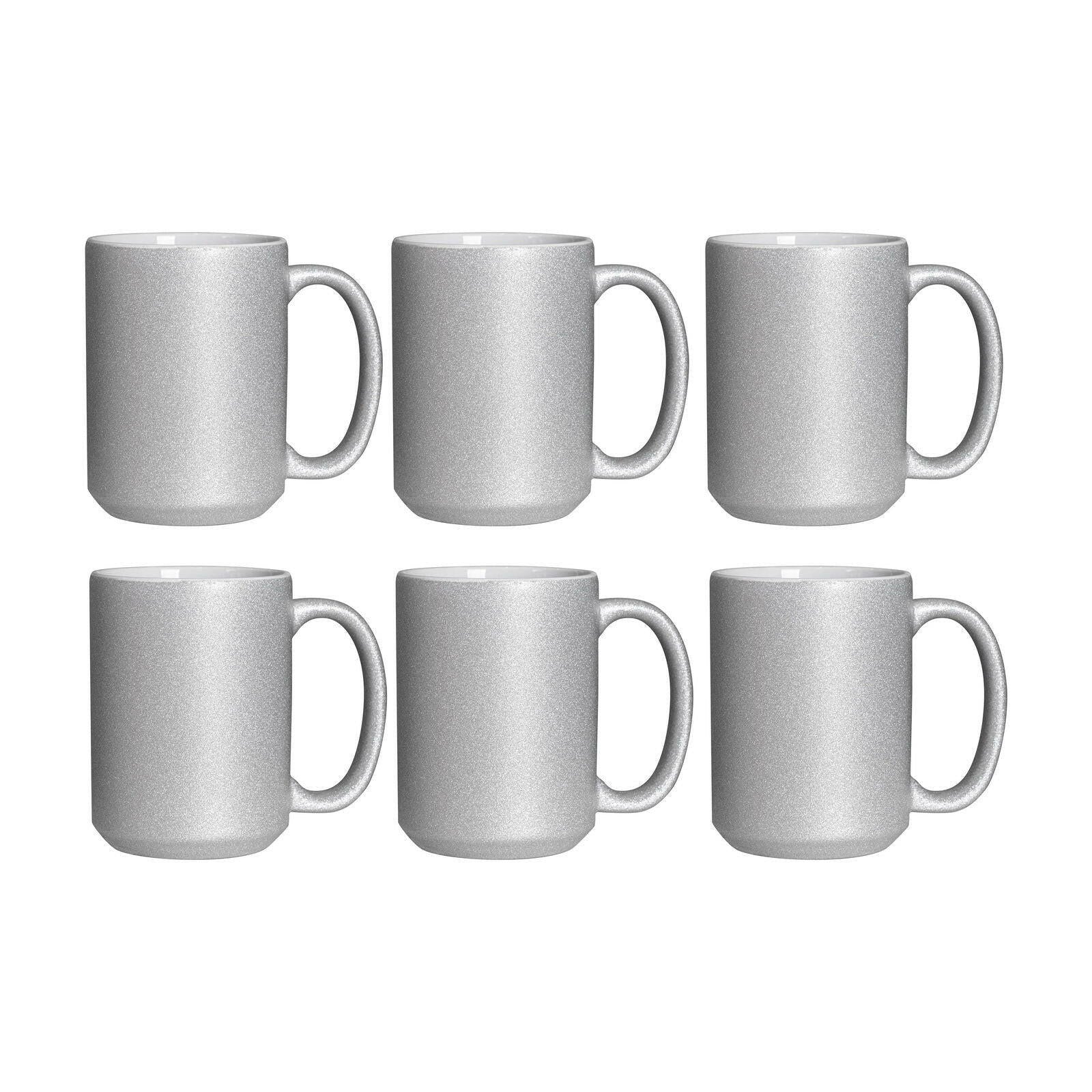 Craft Express 6 Pack 15oz Silver Glitter Sublimation Mugs.