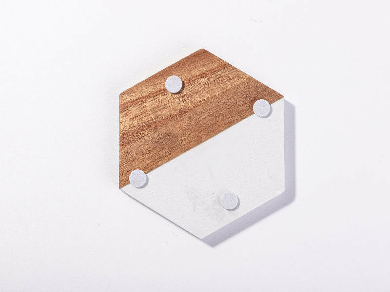 Craft Express 4 Pack Engravable Hexagonal Marble and Wood Coasters – 4" Laser-Ready