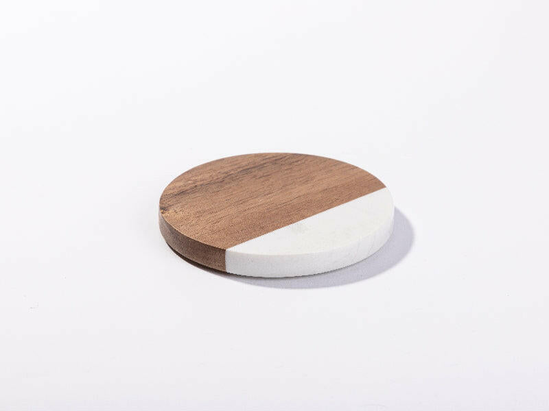 Craft Express 4 Pack Engravable Round Marble and Wood Coasters – 4" for Laser Projects