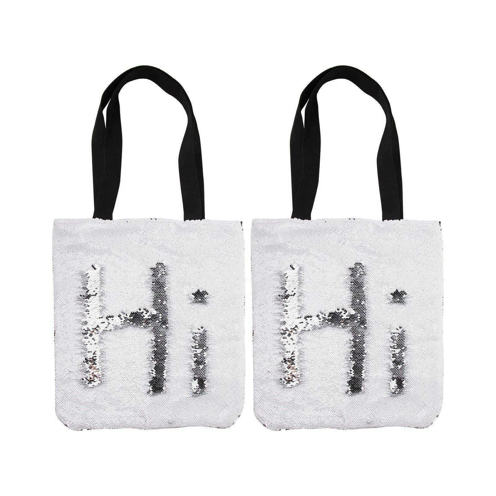 Sequin Double-Layer Tote Bag 2-Pack – White and Silver Reversible Sequins for Custom Sublimation - Craft Express -