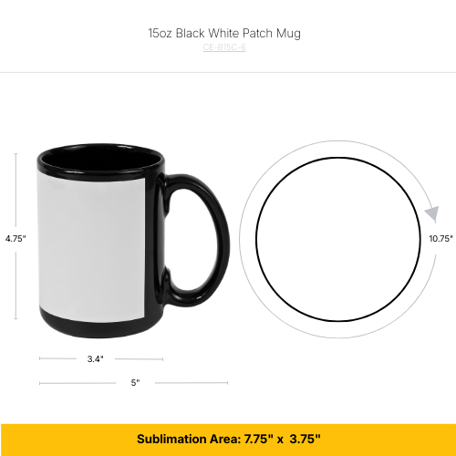 Craft Express 6 Pack 15oz Black Sublimation Mug with White Patch