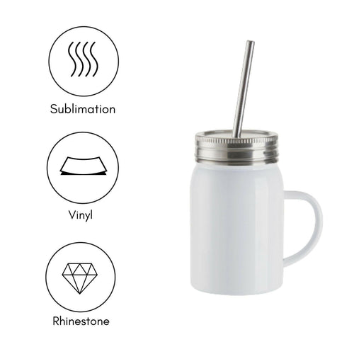 Craft Express 4 Pack 17oz Stainless Steel Handled Mason Jars with Straws