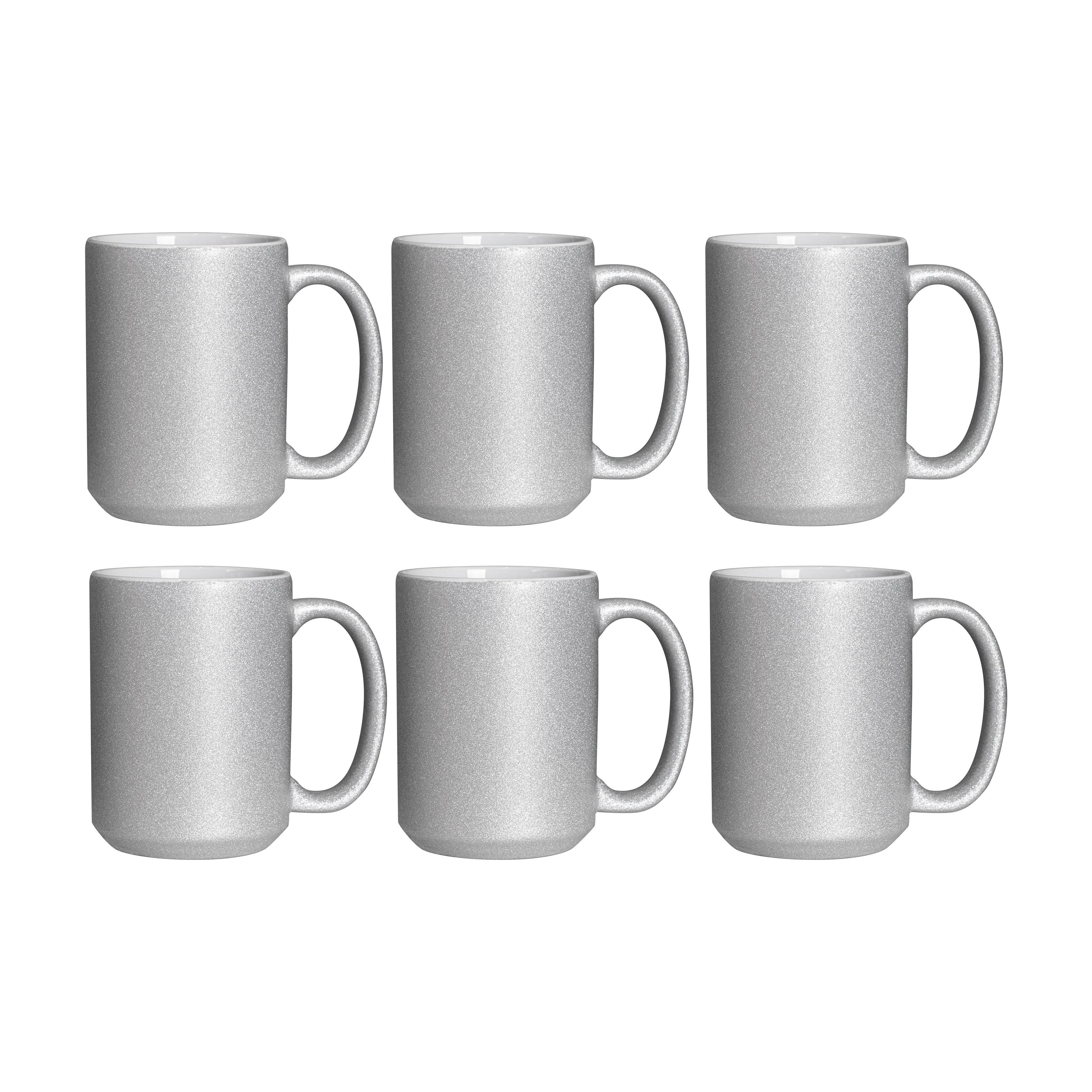 15oz Silver Glitter Sublimation Mugs - 6 Pack.