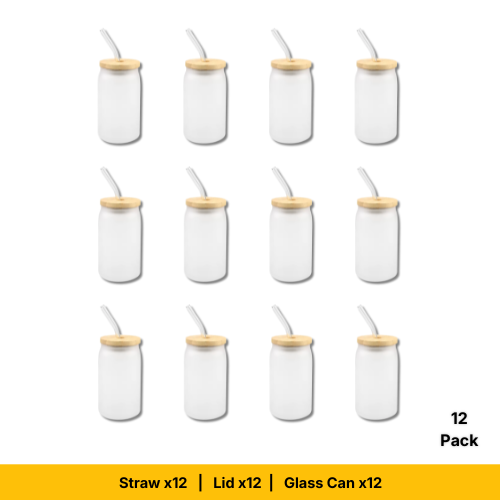 Craft Express 13oz Frosted Glass Cans with Bamboo Lids & Straws – Sublimation-Ready