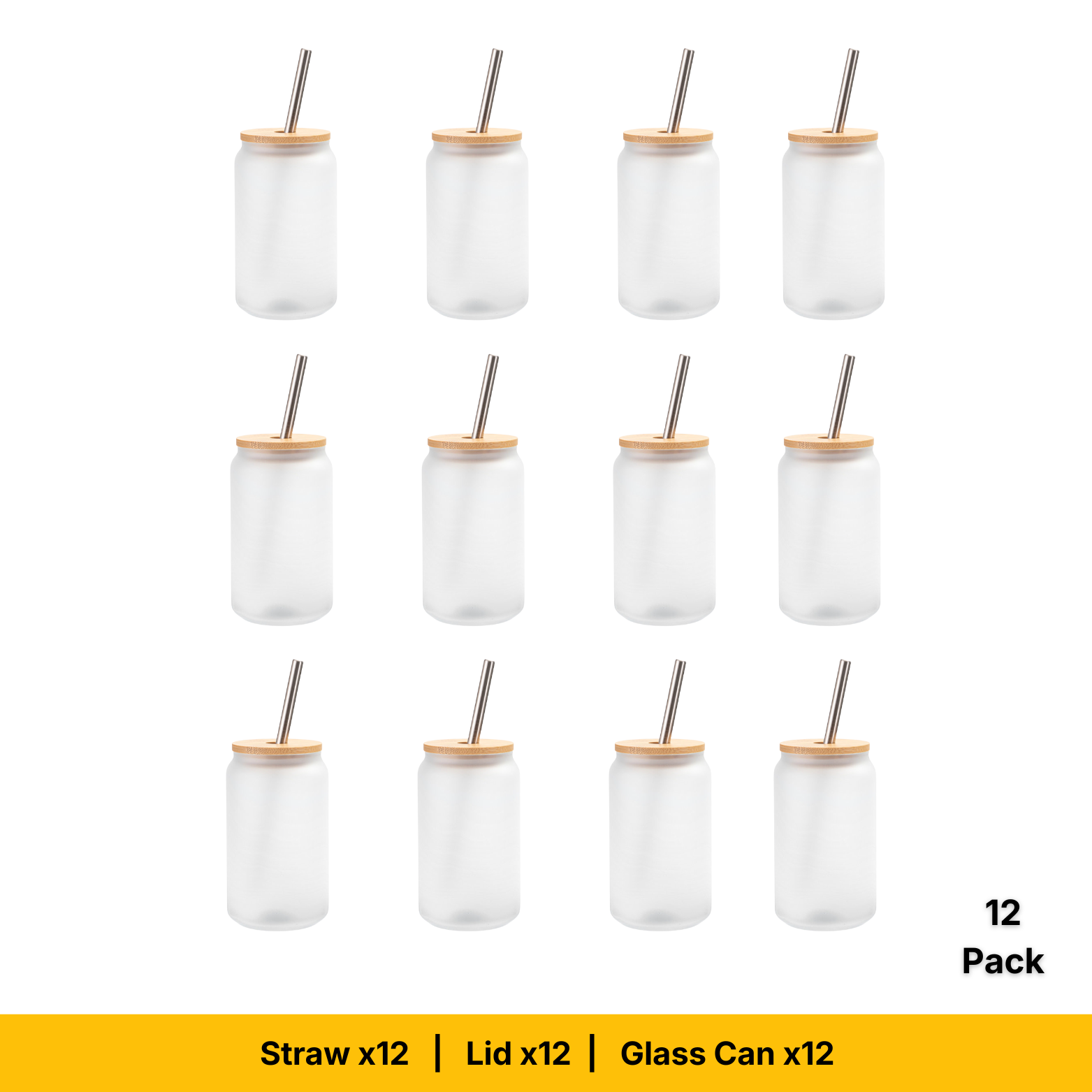 Craft Express 18oz Frosted Glass Cans with Bamboo Lids & Straws – Sublimation-Ready