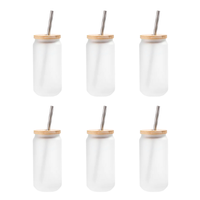 Craft Express 18oz Frosted Glass Sublimation Cans with Bamboo Lids and Glass Straws