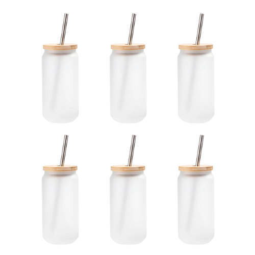Craft Express 18oz Frosted Glass Cans with Bamboo Lids & Straws – Sublimation-Ready