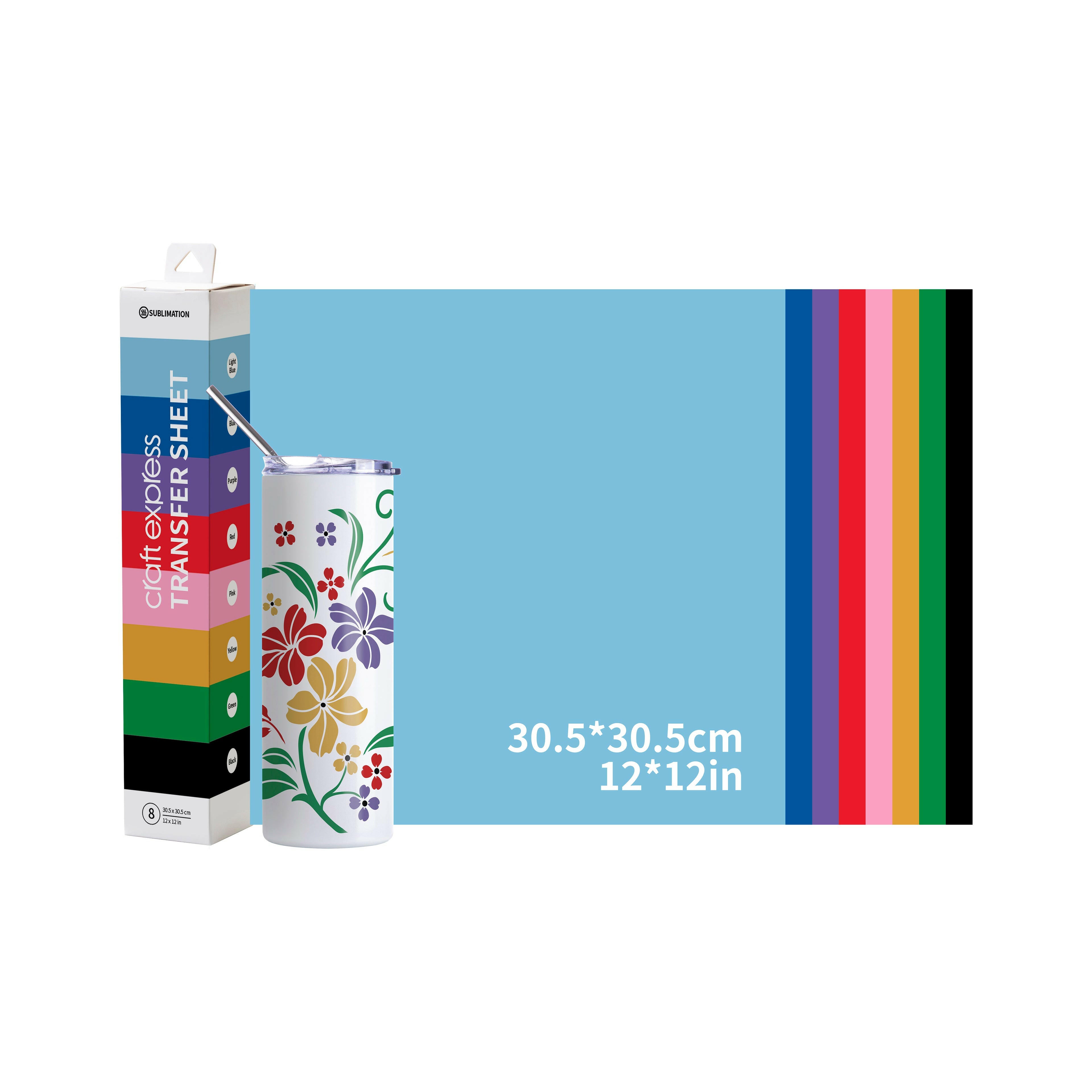 12" x 12" Solid Color Assorted Sublimation Transfers Sheets - 8 Pack.
