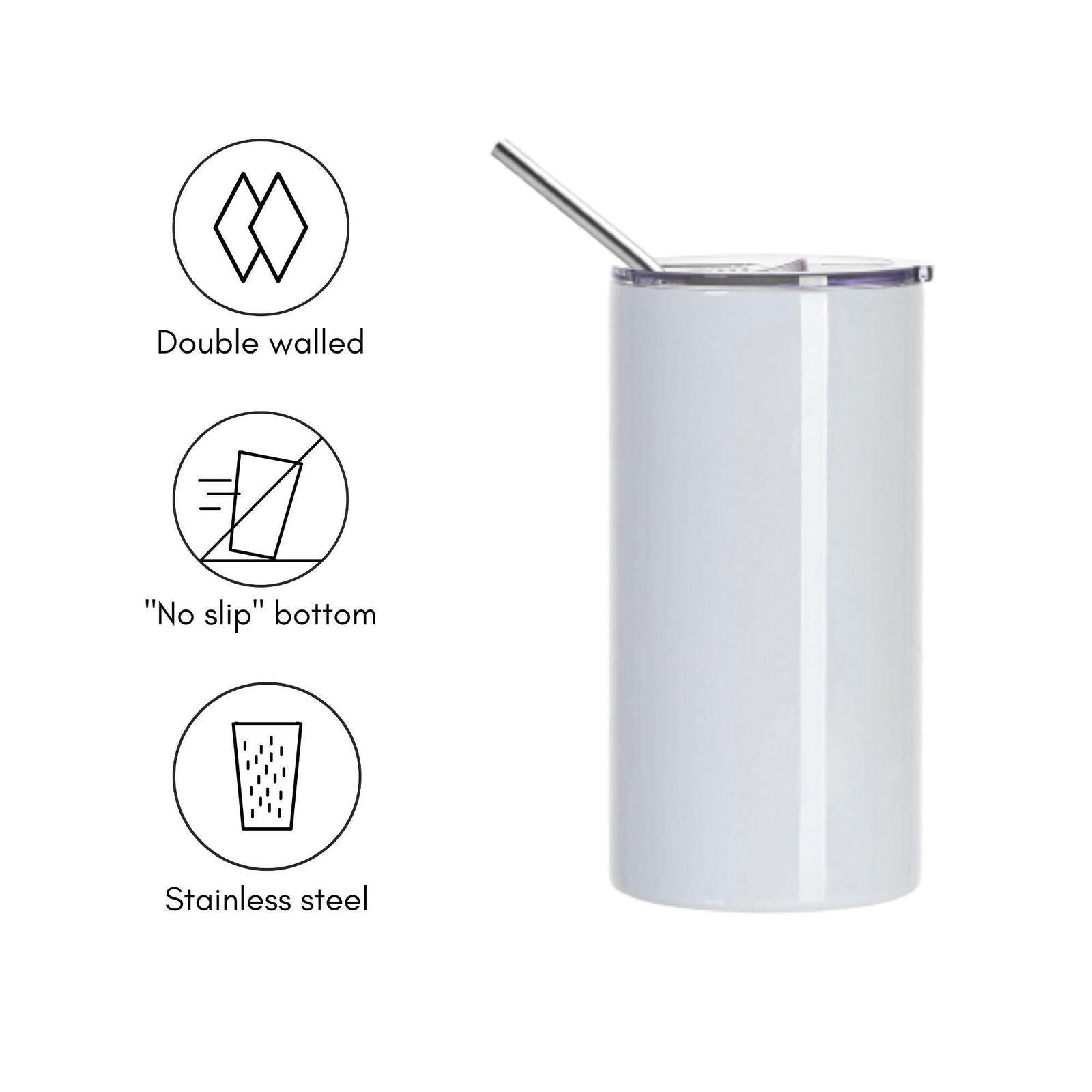 Craft Express 4 Pack 16oz Stainless Steel Skinny Sublimation Tumblers with Lids and Straws - Craft Express