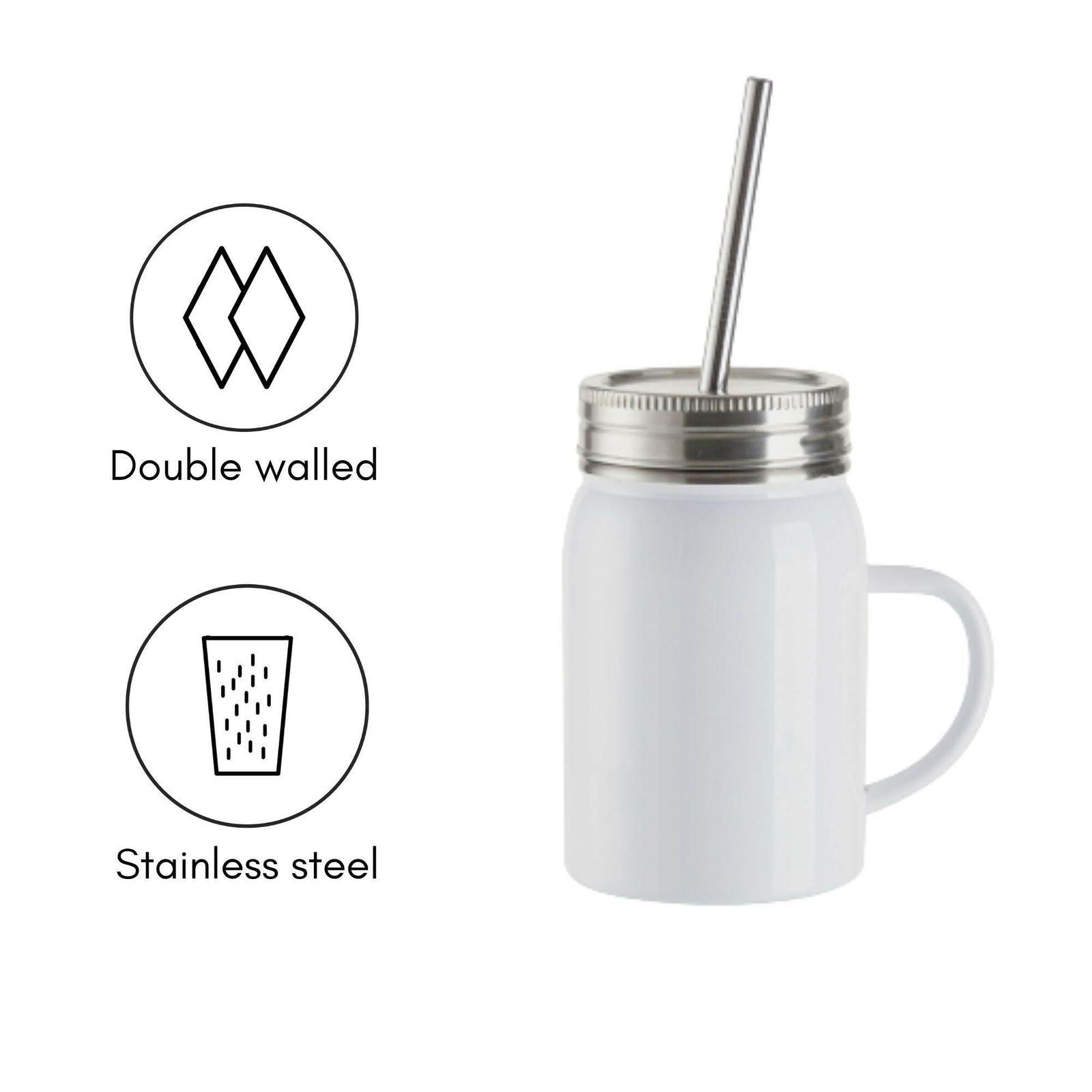Craft Express 4 Pack 17oz Stainless Steel Handled Mason Jars with Straws - Craft Express