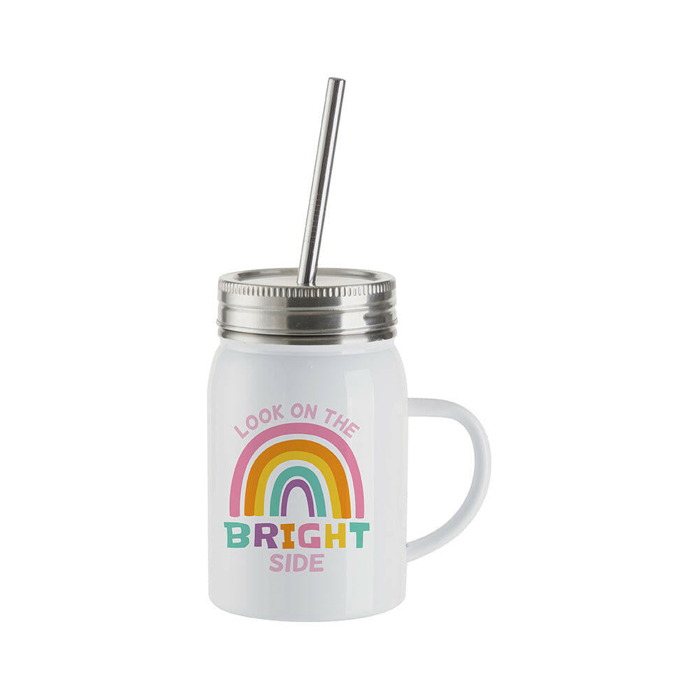 Craft Express 4 Pack 17oz Stainless Steel Handled Mason Jars with Straws - Craft Express