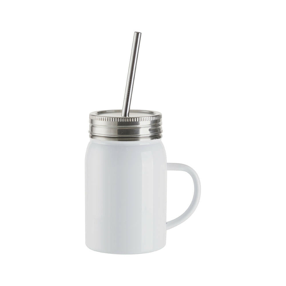 Craft Express 4 Pack 17oz Stainless Steel Handled Mason Jars with Straws - Craft Express
