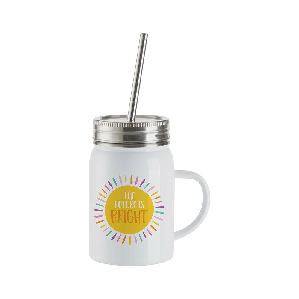 Craft Express 4 Pack 17oz Stainless Steel Handled Mason Jars with Straws - Craft Express