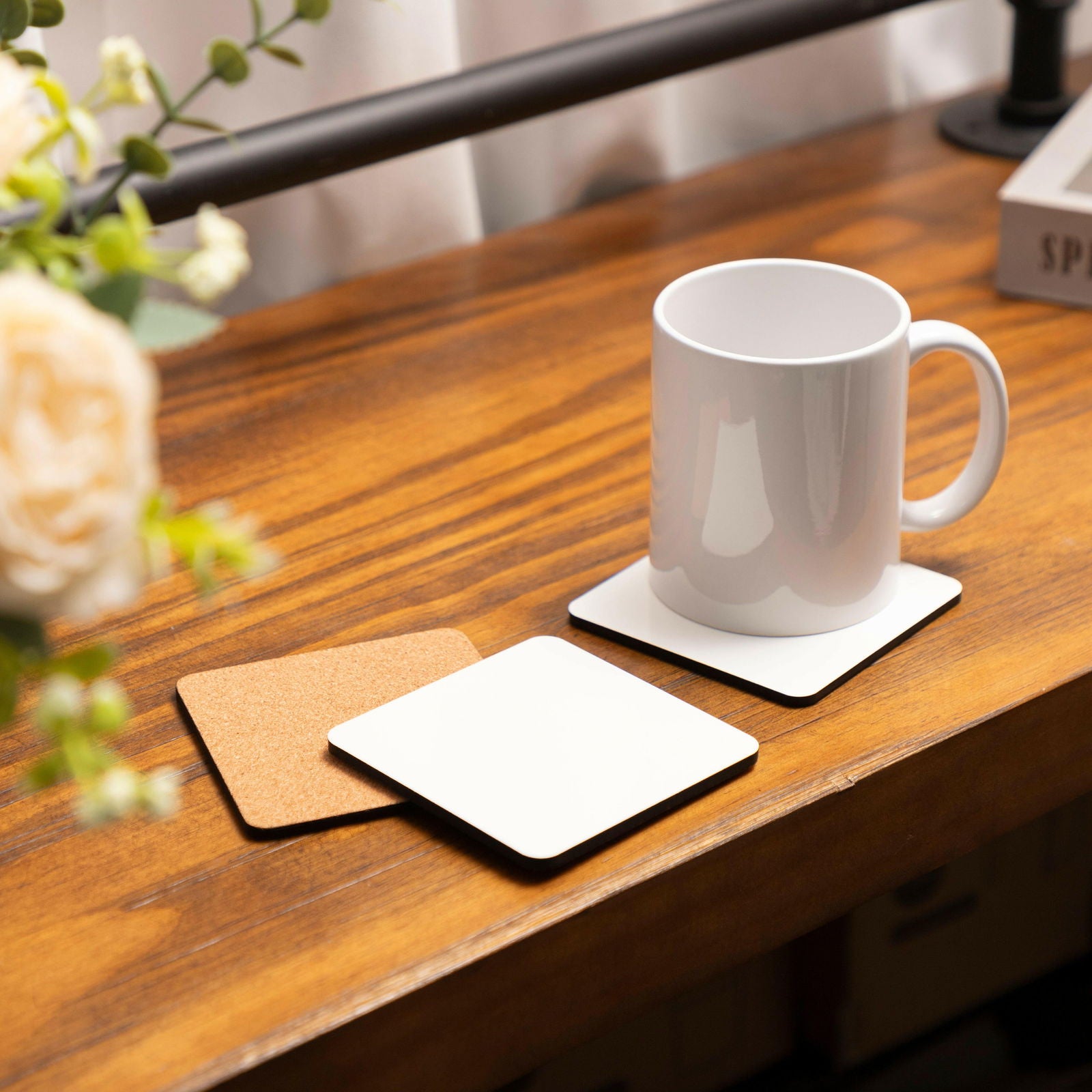 Craft Express 4 Pack White Square Coaster - Retail Ready - Craft Express - 
