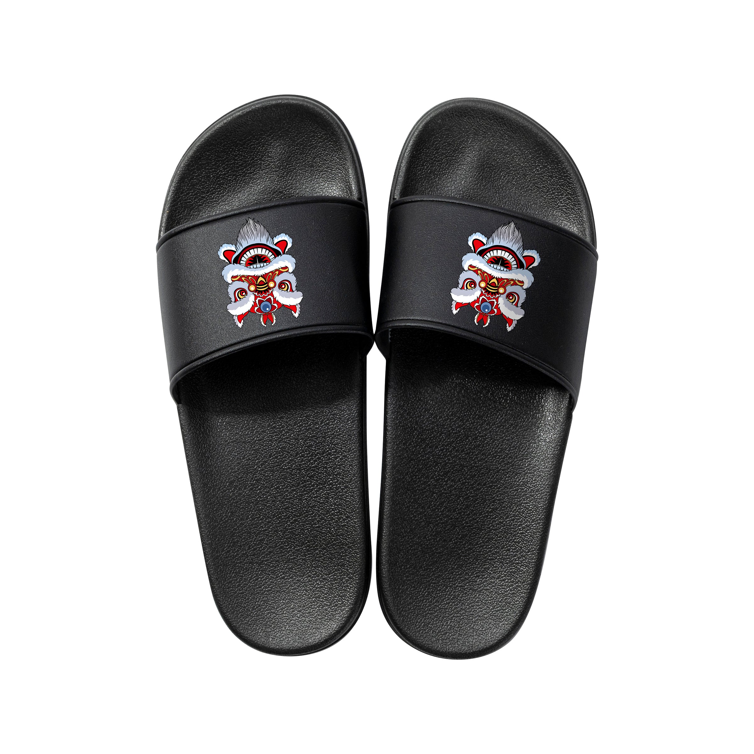 Black Leather DTF Sliders - Adult