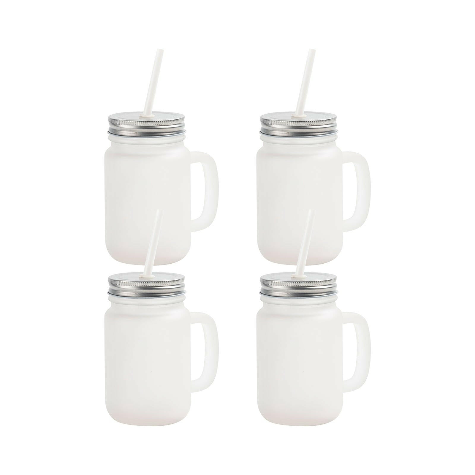 12oz Sublimation Frosted Mason Jars with Straws - 4 Pack.