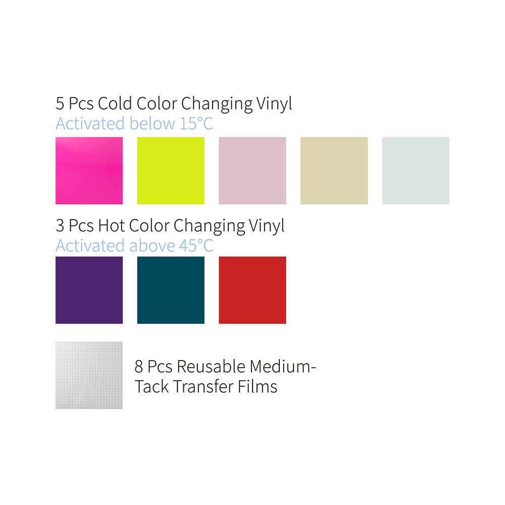 Assorted Color-Changing Adhesive Vinyl Sheets - 8 Pack.