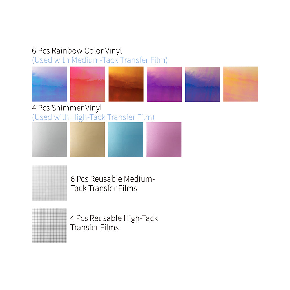 Craft Express 10 Pack Two-Tone Adhesive Vinyl Sheets with Rainbow, Shimmer, and Transfer Films