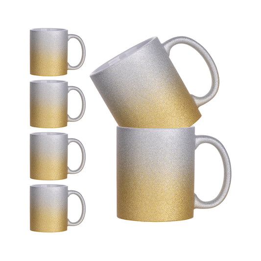 Craft Express 6 Pack 11oz Silver Gold Ombre Glitter Sublimation Mugs